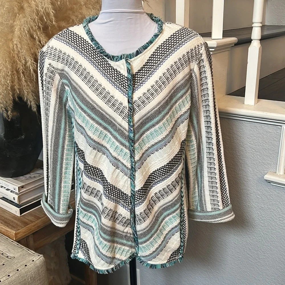 Chico’s Structured Striped Cardigan Sweater Size 3/XL